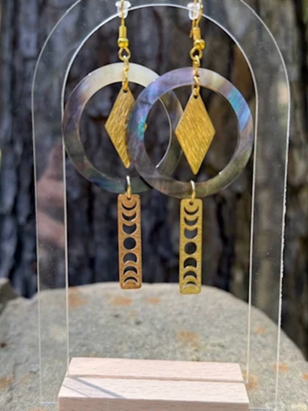 Gold Accent Iridescent Hoop Drop Earrings - Women Jewelry